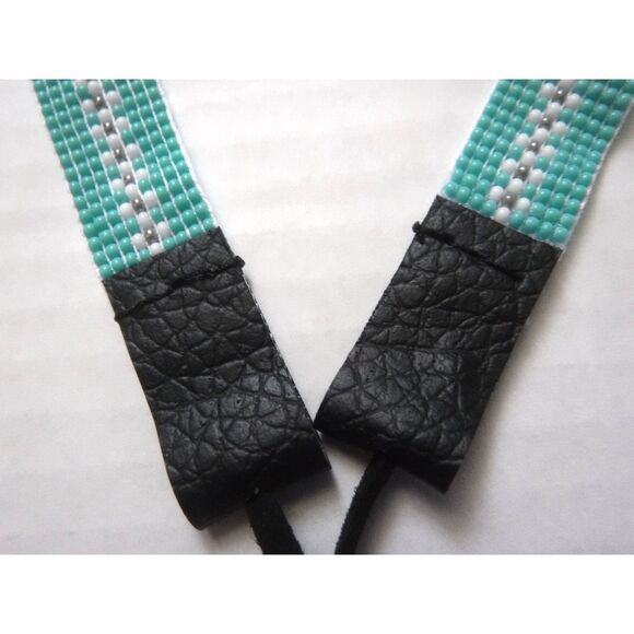 Beaded Hat Band Teal, White & Gun Metal w/ Vegan Leather main image 7
